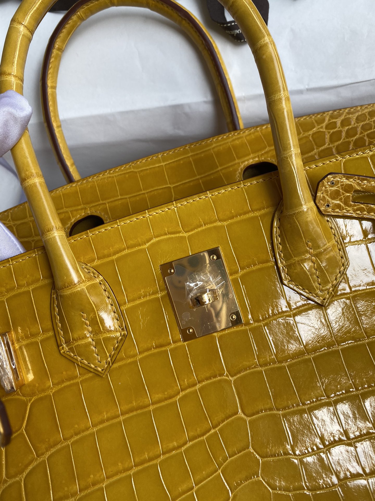 Hermes Birkin 30CM Handmade Bag In Amber Yellow Crocodile Niloticus Shiny Skin